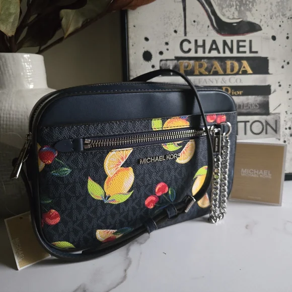 Michael Kors Navy Blue Fruit Print Crossbody Bag NWT - Picture 2 of 9
